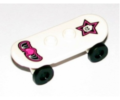 Minifigure, Utensil Skateboard with Trolley Wheel Holders with Skull on Star and Winged Heart Pattern and Black Trolley Wheels (42511pb07 / 2496)