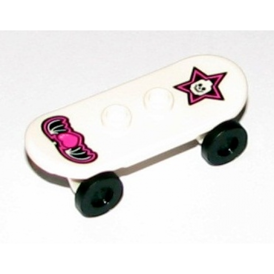 Minifigure, Utensil Skateboard with Trolley Wheel Holders with Skull on Star and Winged Heart Pattern and Black Trolley Wheels (42511pb07 / 2496)