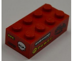 Brick 2 x 4 with 'SUBSOUND LIMITER', 'POWER' and 'SPHERE' on Right Side and 'ME', 'ENGYNE' and White Skull on End Pattern (Stickers) - Set 8186