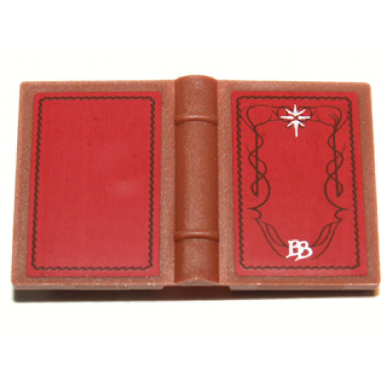 Minifigure, Utensil Book 2 x 3 with Black Scrollwork, White Star and 'BB' on Red Background Pattern (Stickers) - Set 79003