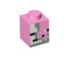Brick 1 x 1 with Olive Green, Black and White Squares and Rectangles Pattern (Minecraft Zombie Pigman Face)