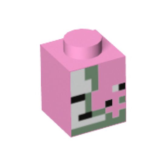 Brick 1 x 1 with Olive Green, Black and White Squares and Rectangles Pattern (Minecraft Zombie Pigman Face)
