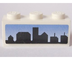 Brick 1 x 3 with Skyline on Blue Background Pattern (Sticker) - Set 8404