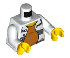 Torso Town Prisoner Number 18675, Dark Bluish Gray Stripes, Orange Shirt Pattern / White Arms / Yellow Hands