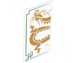 Glass for Window 1 x 4 x 6 with Dark Green Lines and Gold Dragon Head and Midsection on White Background Pattern
