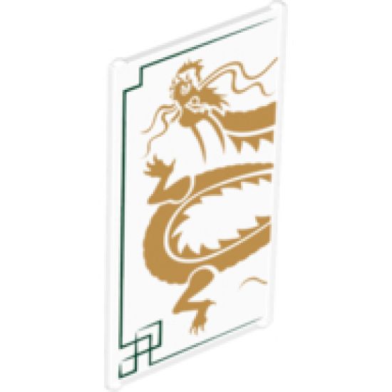 Glass for Window 1 x 4 x 6 with Dark Green Lines and Gold Dragon Head and Midsection on White Background Pattern