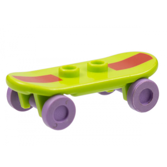 Minifigure, Utensil Skateboard with Trolley Wheel Holders with Dark Red Stripe Pattern and Medium Lavender Trolley Wheels (42511pb14 / 2496)