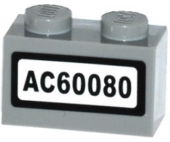 Brick 1 x 2 with 'AC60080' Pattern (Sticker) - Set 60080