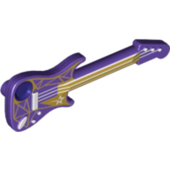 Minifigure, Utensil Guitar Electric with White Strings and Star and Gold Geometric Pattern