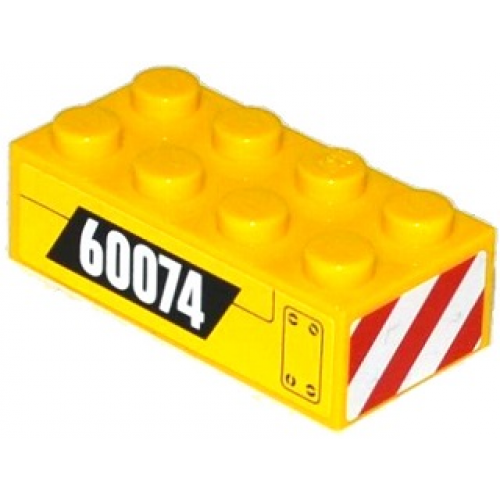 Brick 2 x 4 with '60074' and Hatch and Red and White Danger Stripes on End Pattern Left (Stickers) - Set 60074