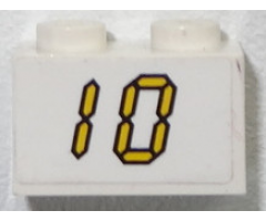 Brick 1 x 2 with Yellow Digital '10' on White Background Pattern (Sticker) - Set 3568