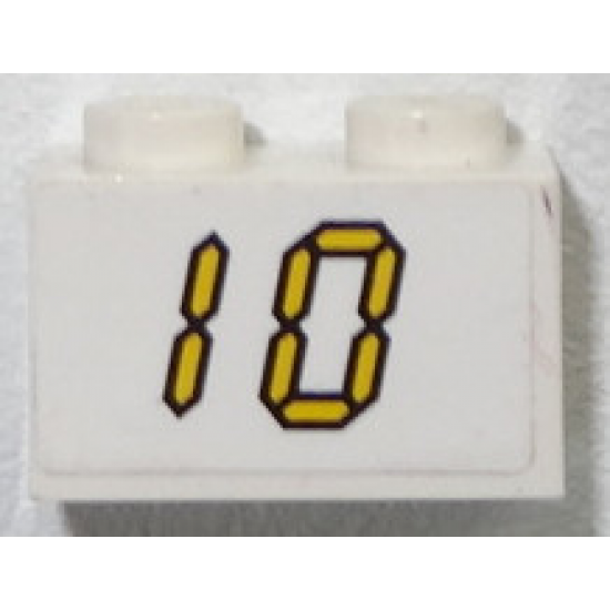 Brick 1 x 2 with Yellow Digital '10' on White Background Pattern (Sticker) - Set 3568