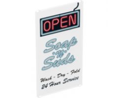 Glass for Window 1 x 4 x 6 with 'OPEN', 'Soap 'n' Suds' and 'Wash - Dry - Fold 24 Hour Service' Sign Pattern