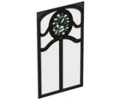 Glass for Window 1 x 4 x 6 with Ornate Silver Frame and Dark Green and Sand Green Oval Stained Glass Pattern