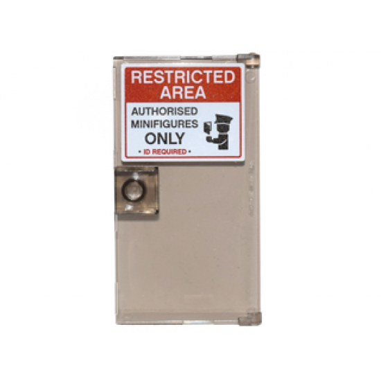 Door 1 x 4 x 6 with Stud Handle with 'RESTRICTED AREA', 'AUTHORISED MINIFIGURES ONLY' and Minifigure Sign Pattern (Sticker) - Set 76051