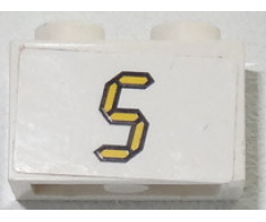 Brick 1 x 2 with Yellow Digital '5' on White Background Pattern (Sticker) - Set 3568