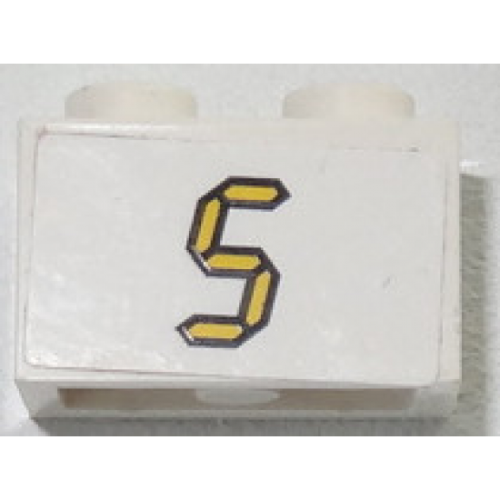 Brick 1 x 2 with Yellow Digital '5' on White Background Pattern (Sticker) - Set 3568