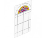 Glass for Window 1 x 4 x 6 with White Lattice, Magenta Hearts and Medium Lavender and Magenta Stylized Flower Pattern