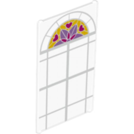 Glass for Window 1 x 4 x 6 with White Lattice, Magenta Hearts and Medium Lavender and Magenta Stylized Flower Pattern