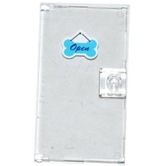 Door 1 x 4 x 6 with Stud Handle with 'Open' on Medium Azure Bone Shaped Sign Pattern (Sticker) - Set 41124