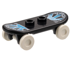 Minifigure, Utensil Skateboard with Trolley Wheel Holders with Medium Blue and White City Skyline Pattern and White Trolley Wheels (42511pb06 / 2496)