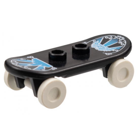 Minifigure, Utensil Skateboard with Trolley Wheel Holders with Medium Blue and White City Skyline Pattern and White Trolley Wheels (42511pb06 / 2496)