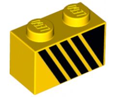 Brick 1 x 2 with Black Triangle and 4 Stripes Leaning Left Pattern