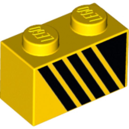 Brick 1 x 2 with Black Triangle and 4 Stripes Leaning Left Pattern