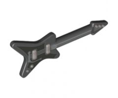Minifigure, Utensil Guitar Electric 'ML' Type with Pearl Dark Gray Pickguard and Silver Strings, Bridge and Whammy Bar Pattern