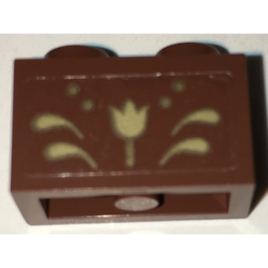 Brick 1 x 2 with Gold Flower and Scrollwork Pattern (Sticker) - Set 41068