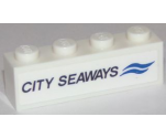 Brick 1 x 4 with Black 'CITY SEAWAYS' and Two Blue Tildes Pattern (Sticker) - Set 60119