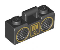 Minifigure, Utensil Radio Boom Box with Bar Handle with Gold Digital Music Player and Rimmed Speakers Pattern