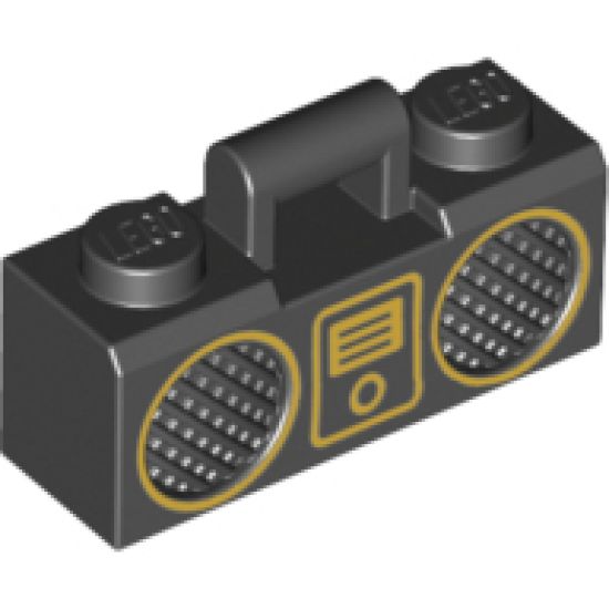 Minifigure, Utensil Radio Boom Box with Bar Handle with Gold Digital Music Player and Rimmed Speakers Pattern