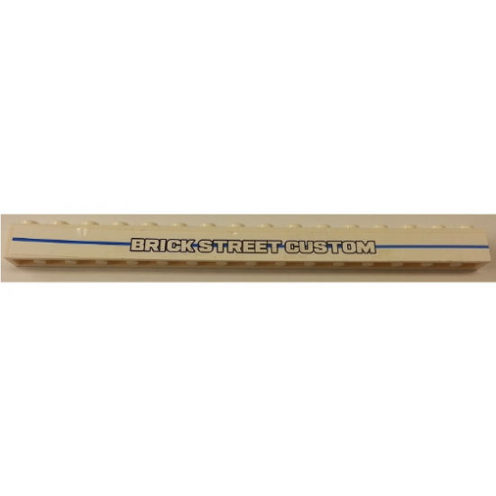Brick 1 x 16 with 'BRICK STREET CUSTOM' and Long Blue Line Pattern (Sticker) - Set 8154