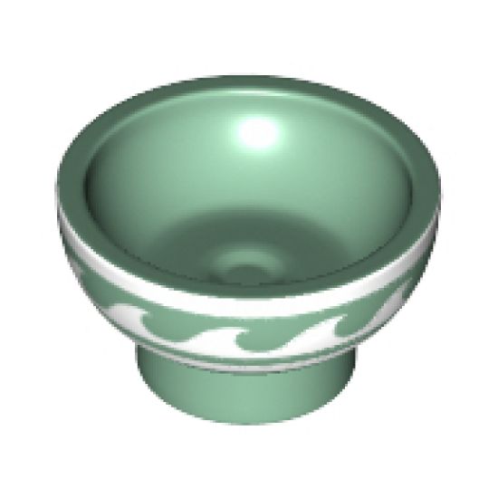 Minifigure, Utensil Bowl Asian with White Rim and Waves Pattern