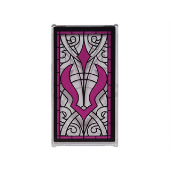 Glass for Window 1 x 4 x 6 with Stained Glass Window with Magenta Curved Shadow Symbol Pattern (Sticker) - Set 41179
