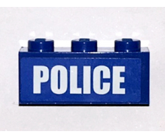 Brick 1 x 3 with White 'POLICE' Bold Narrow Small Font on Blue Background Pattern (Sticker) - Set 4438