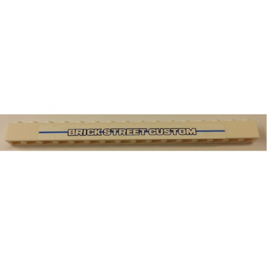 Brick 1 x 16 with 'BRICK STREET CUSTOM' and Short Blue Line Pattern (Sticker) - Set 8154