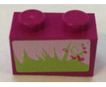 Brick 1 x 2 with Grass and Hearts Pattern (Sticker) - Set 7586