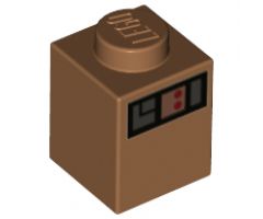 Brick 1 x 1 with Flat Silver Boxes on Black Background with 2 Red Dots Pattern