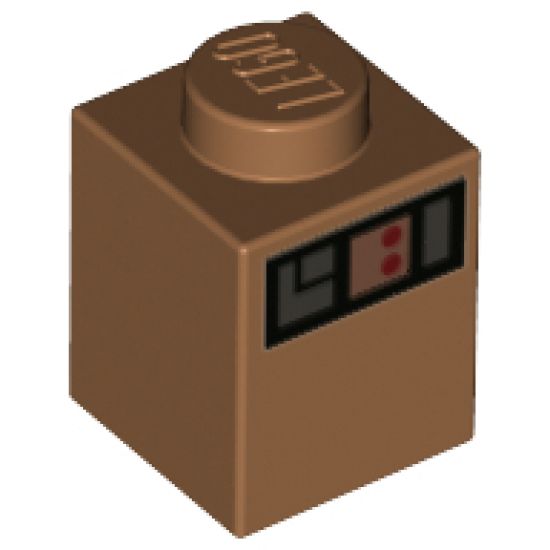 Brick 1 x 1 with Flat Silver Boxes on Black Background with 2 Red Dots Pattern