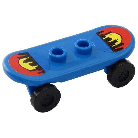 Minifigure, Utensil Skateboard with Trolley Wheel Holders with Sunset/City Skyline Pattern (Stickers) and Black Trolley Wheels (42511pb01 / 2496)