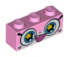 Brick 1 x 3 with Cat Face Wide Eyes with Yellow Stars and Smiling Open Mouth with One Tooth Pattern (Rainbow Unikitty)