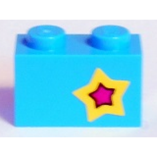 Brick 1 x 2 with Yellow and Magenta Star on Right Side Pattern (Sticker) - Set 41346