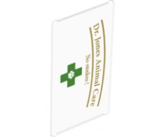 Glass for Window 1 x 4 x 6 with Gold 'Dr. Jones Animal Care No Snakes!' and Green Cross with Paw Print Pattern
