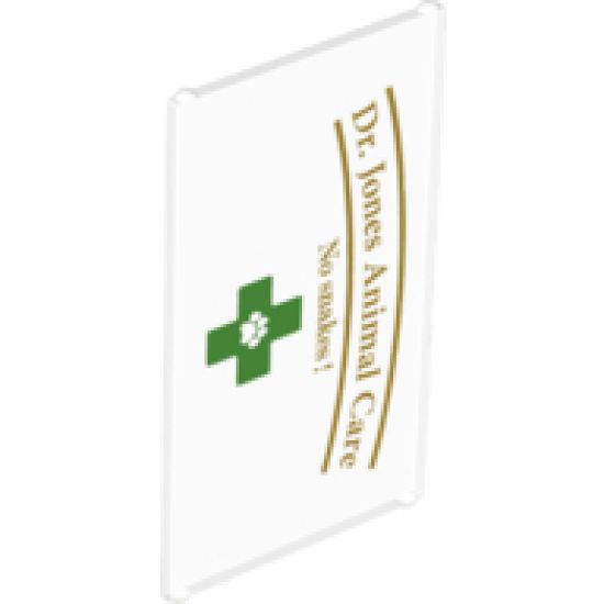 Glass for Window 1 x 4 x 6 with Gold 'Dr. Jones Animal Care No Snakes!' and Green Cross with Paw Print Pattern