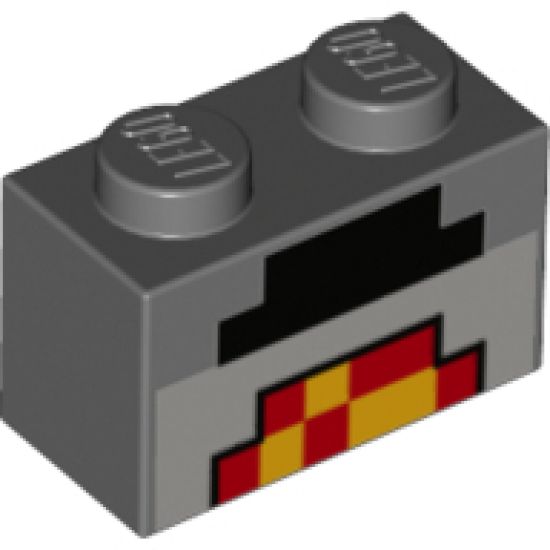 Brick 1 x 2 with Minecraft Pixelated Lit Forge Pattern