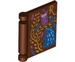Minifigure, Utensil Book Cover with Gold Vine and Script Letter R, Blue Bird and Groundhog, Dark Pink Owl Pattern