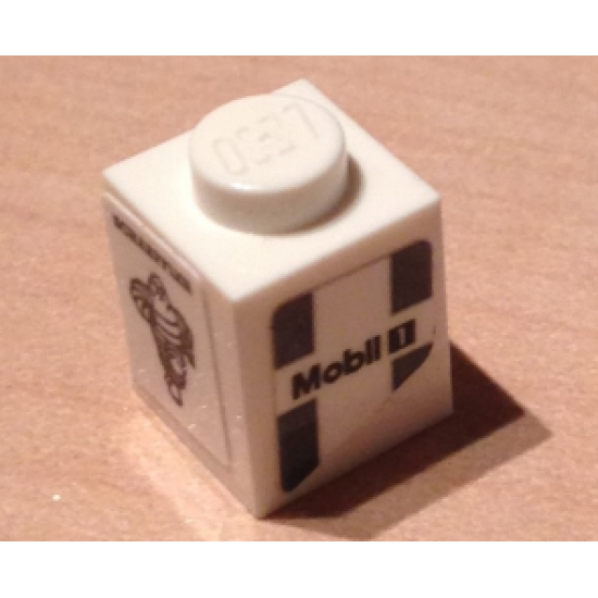 Brick 1 x 1 with 'Mobil 1' and Dark Bluish Gray Markings and 'SCHAEFFLER' with Michelin Logo Pattern Model Right Side (Stickers) - Set 75876