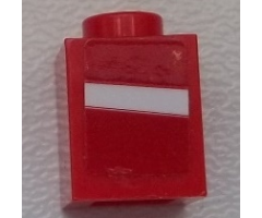 Brick 1 x 1 with White Stripe on Red Background Pattern Model Left Side (Sticker) - Set 75876